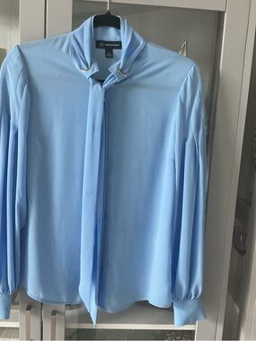 INC International Concepts Light Blue Tie-Neck Blouse